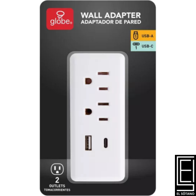 Adaptador De 2 Tomas De Corriente Globe Electric Extensor Y Divisor De Tomas De Corriente Con Certificación Etl 15 A