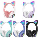 Auriculares Con Orejas De Gato Con Luces Led Bluetooth Y Puerto Para Tarjetas Micro Sd