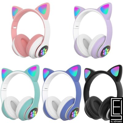Auriculares Con Orejas De Gato Con Luces Led Bluetooth Y Puerto Para Tarjetas Micro Sd