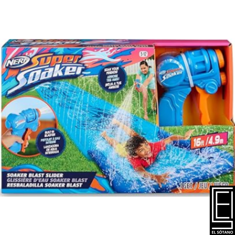 Nerf Super Soaker Blast - Tobogán Acuático Para Exteriores De 16 Pies Para Niños Incluye Lanzador De Agua Adicional