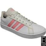 Zapatos Adidas Grand Court Base Shoes In White With Pink Stripes