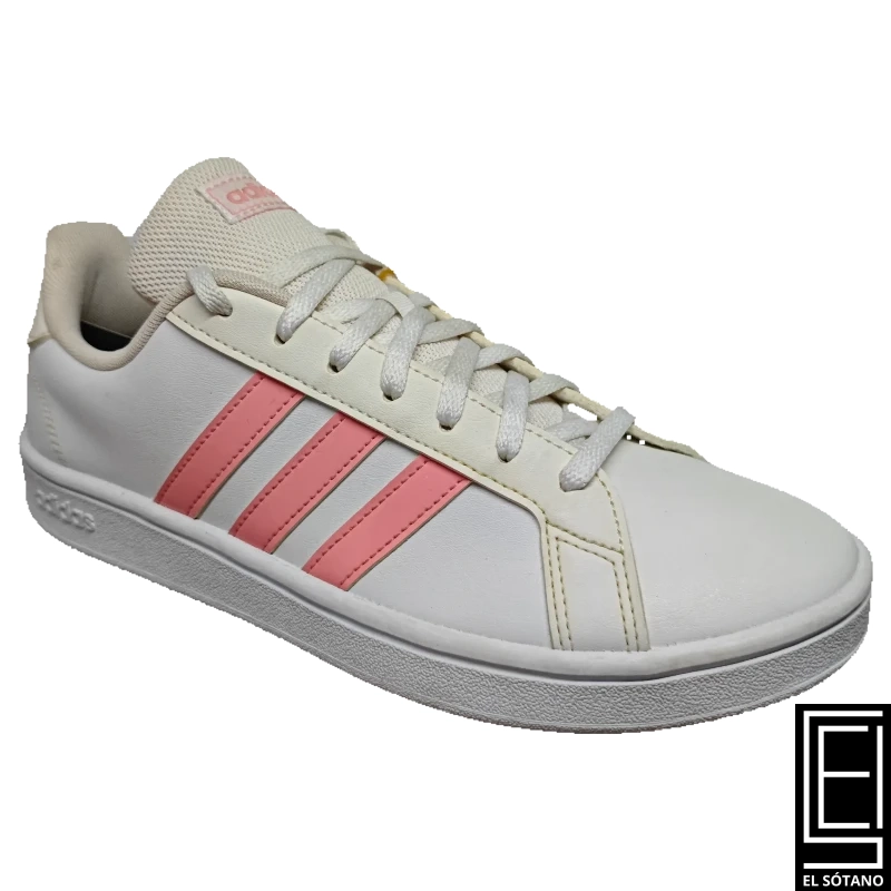 Zapatos Adidas Grand Court Base Shoes In White With Pink Stripes