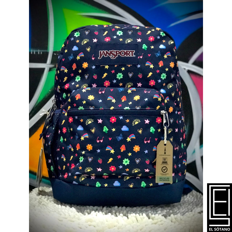 Bolso Morral Jansport Cross Town Plus Azul Con Estampado Multicolor