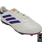 Tacos Adidas Copa Pure 2 Elite Fg En Color Blanco Con Las Icónicas Tres Franjas En Azul Lúcido