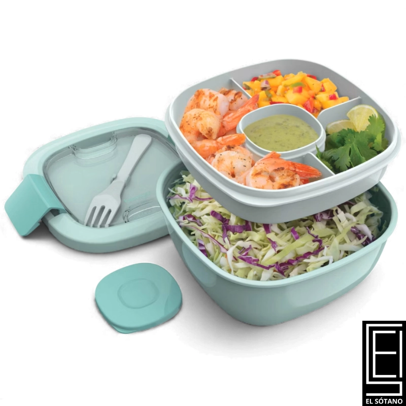 Lonchera Porta Comida Recipiente Apilable Para Ensalada Bentgo Con Tazón Grande De 16 Litros Bandeja De 4 Compartimentos Y Tenedor Incorporado