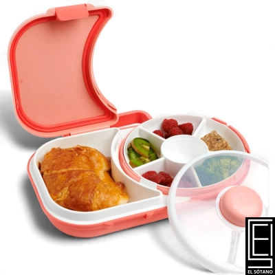 Lonchera Porta Comida Fiambrera Gobe Kids 2 En 1 Estilo Bento Con Compartimento Giratorio Para Snacks Watermelon Pink 726G