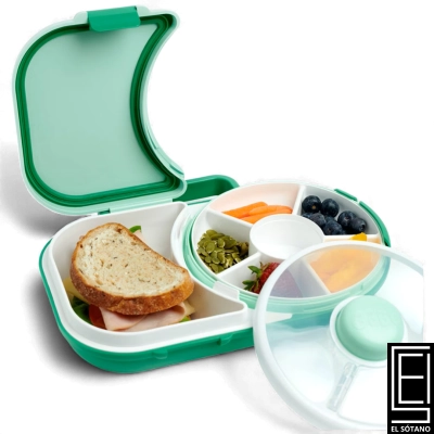 Lonchera Porta Comida Fiambrera Gobe Kids 2 En 1 Estilo Bento Con Compartimento Giratorio Para Snacks Sage Green 726G