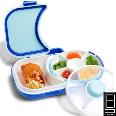 Lonchera Porta Comida Fiambrera Gobe Kids 2 En 1 Estilo Bento Con Compartimento Giratorio Para Snacks Blueberry Blue 726 G