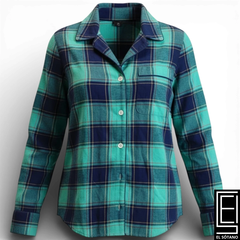 Camisa Land End Casual De Cuadro Verde Azulado Y Azul Marino
