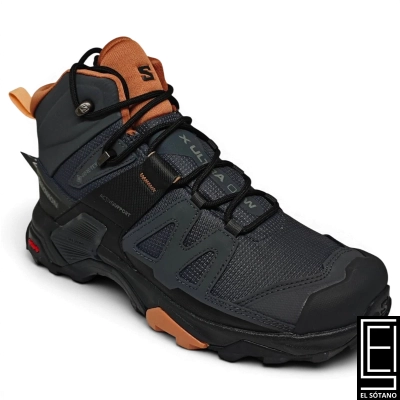 Zapatos Botas Salomon X Ultra 4 Mid Gtx En Color Gris Oscuro Con Detalles Naranja Senderismo