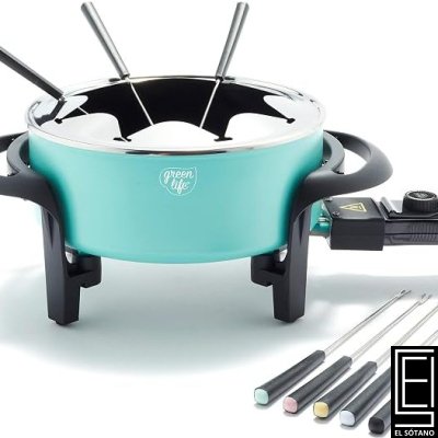Juego De Ollas Eléctricas Para Hacer Fondue De 14 Tazas Para Queso Chocolate Y Carne 8 Tenedores Codificados Por Colores Cerámica Saludable Antiadherente Control De Temperatura Marca Greenlife